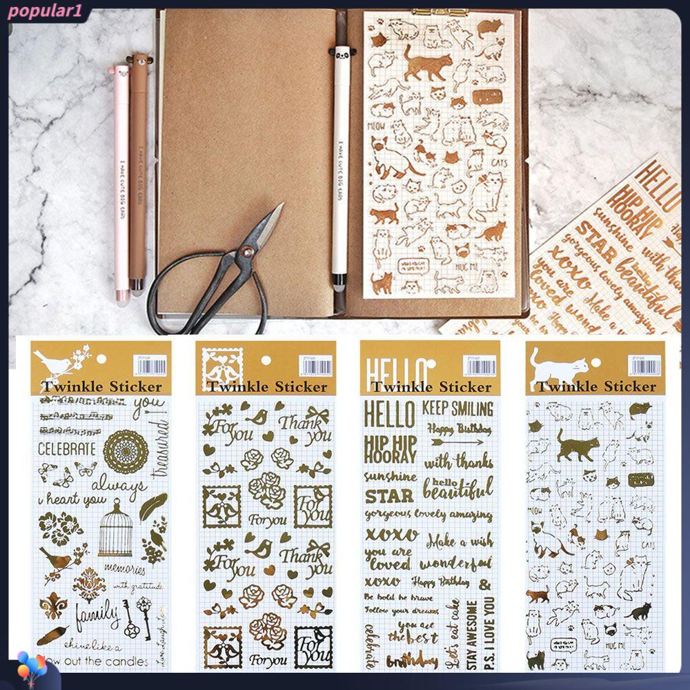 Populer Stiker Stamping Emas Perekat Tearable Gilded Flowers Stationery Diary Label Scrapbooking Tape