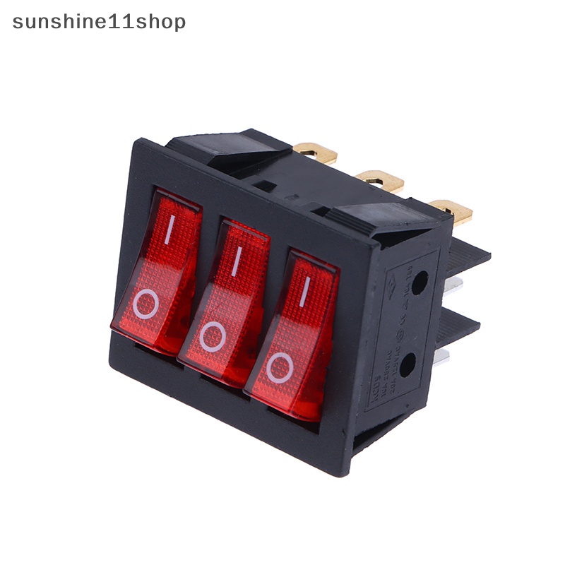 Sho Rocker Switch KCD3 Lampu Merah 3arah Saklar Hitam 9pin 2posisi ON-OFF/ON-ON 16A/20A 250/125V AC Triple Power Switch N