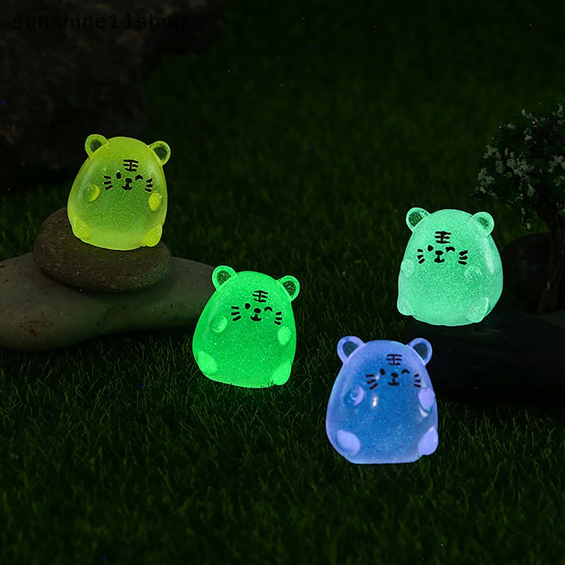 Sho 2pcs Luminous Tiger Micro Resin Landscape Figure Ornamen Menyala Dalam Gelap Miniatur Taman Micro Pesta Mobil Aksesoris Dekorasi Rumah N