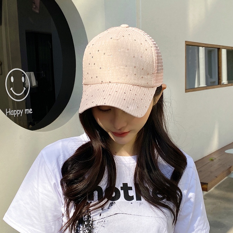 Topi Baseball Pria Wanita Dewasa Polos Sequin Trucker Hat Gaya Korea Fashion Casual Kekinian BSBS