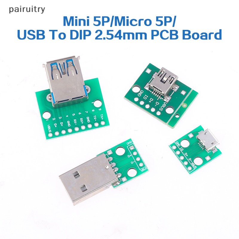 Prt 5Pcs Micro Mini USB USB B Male USB 2.0 3.0 Female USB B Connector Interface Ke 2.54mm DIP PCB Converter Adapter Breakout Board PRT