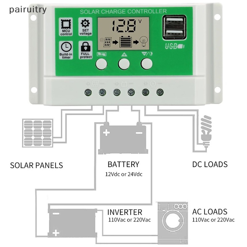 Prt Solar Charge Controller 12V24V Otomatis. Arus Charger 30A20A10A Untuk Panel PV 100W 200W 300W 400W 500W PRT