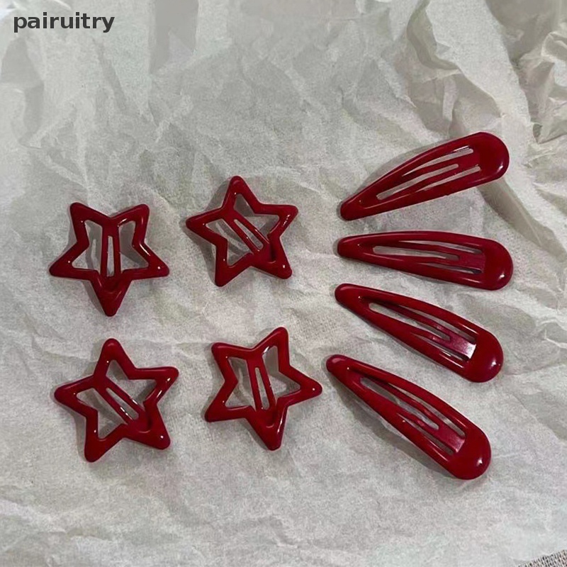 Prt 5pcs Bintang Merah Logam Snap Lucky Clip Hair Clips Gadis Jepit Rambut Barrettes Hair Jewelry Hairpin Hiasan Kepala Pesta PRT