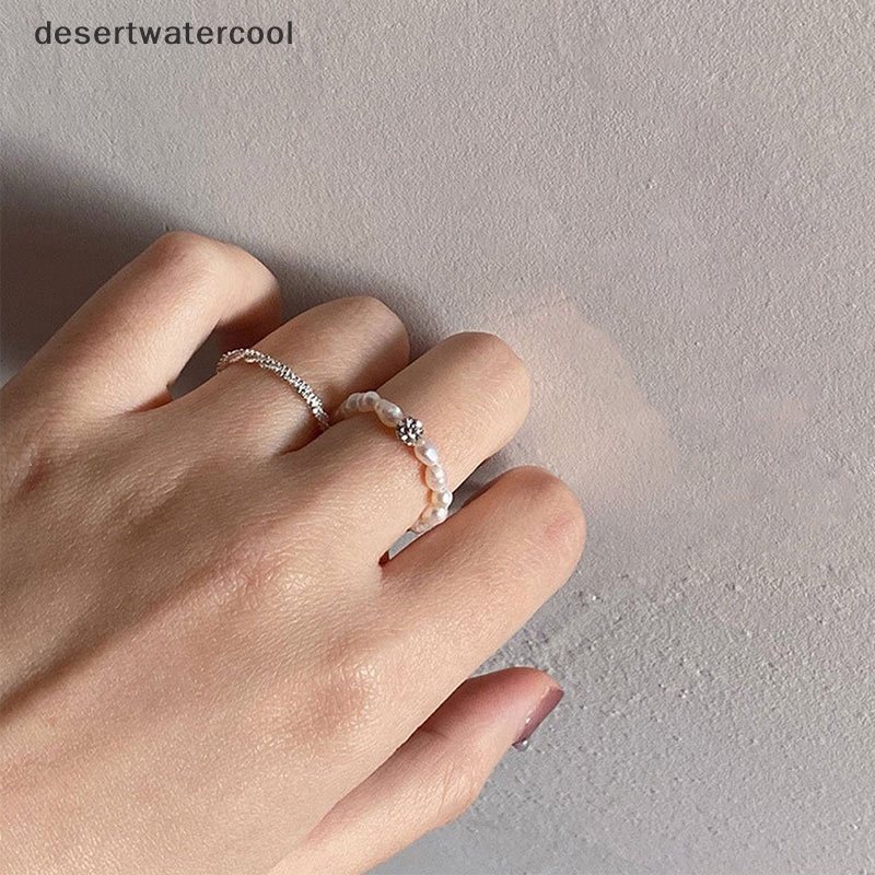Deid 2Pcs Korea Mutiara Imitasi Cincin Set Untuk Wanita Manik-Manik Putih Knuckle Ring Perak Berlapis Berkilau Cincin Aesthetic Kpop Perhiasan Martijn