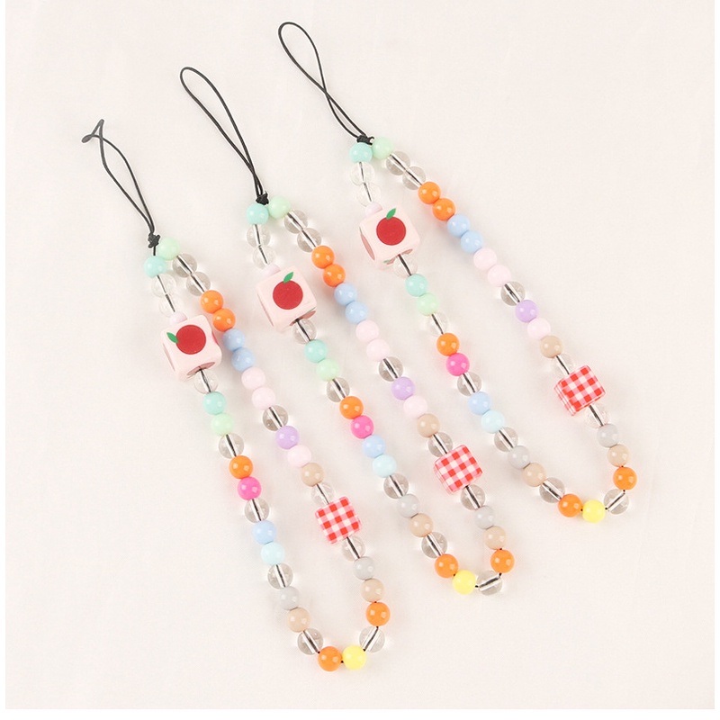 Cube Beads Chain Candy Color Short Wrist Phone Strap Untuk iPhone Untuk Android Untuk OPPO Untuk VIVO Untuk Huawei Untuk Xiaomi Untuk Redmi Untuk Samsung Case Cover DIY