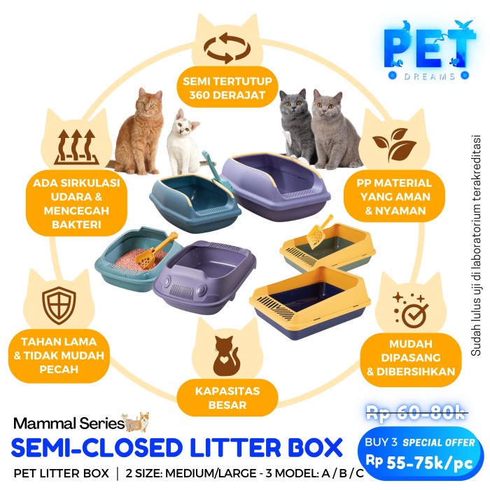 CAT LITTER BOX TOILET TEMPAT PUP BAK PASIR KECIL JUMBO KOTAK LITER POOP KUCING KITTEN SEROKAN SEKOP