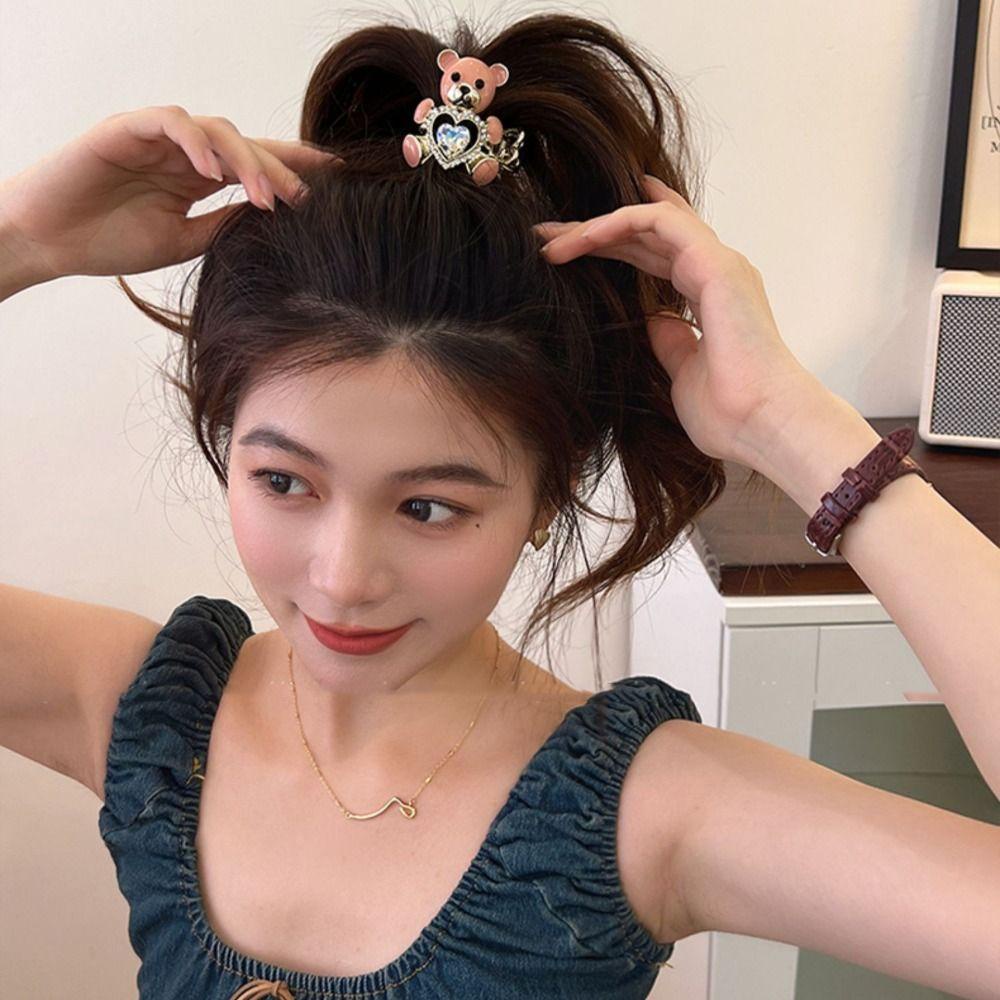 Agustina Beruang Hair Claw Elegan Manis Ekor Kuda Tinggi Klip Rambut Aksesoris Rambut Untuk Anak Perempuan Hiasan Kepala Wanita Jepit Ponytail Holder