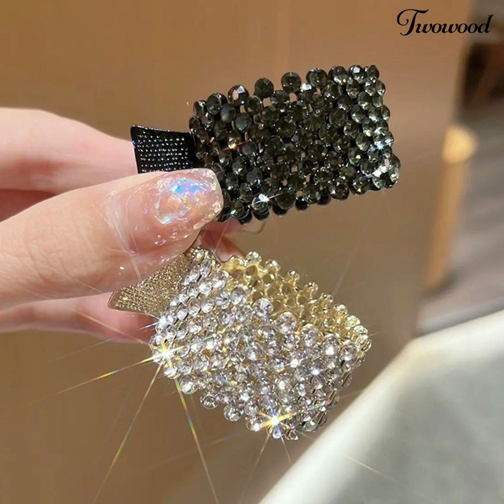 Twowood Wanita Jepit Rambut Non-slip Mengkilap Berlian Imitasi Glitter Bentuk Bulat Stabil Fix Ponytail Headpiece Tinggi Ponytail Rhinestone Hair Clip Aksesoris Rambut