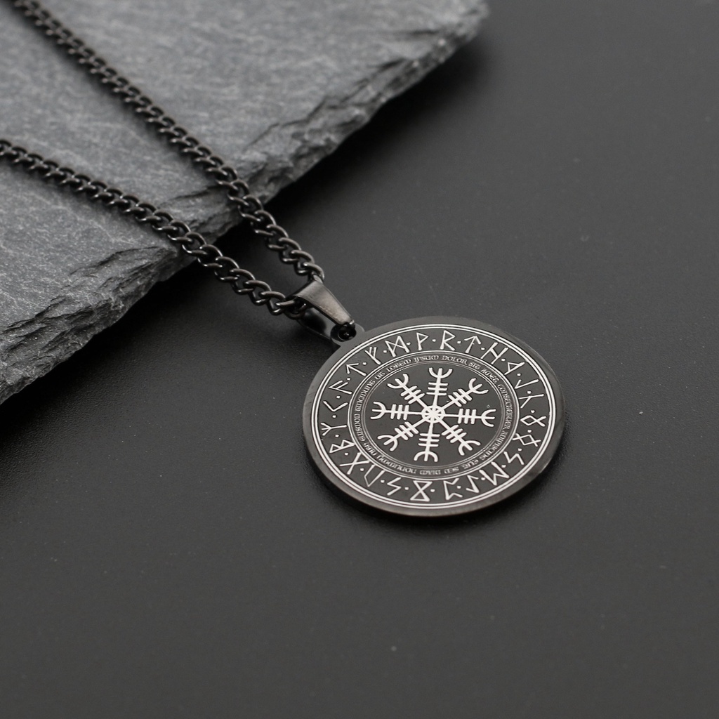 [Kalung X C] New Gold &amp; Silver Hip-hop Punk Retro Odin Rune Circle ​Tpendant Kalung Anti Karat Untuk Perhiasan Hadiah Liburan Pria Dan Wanita