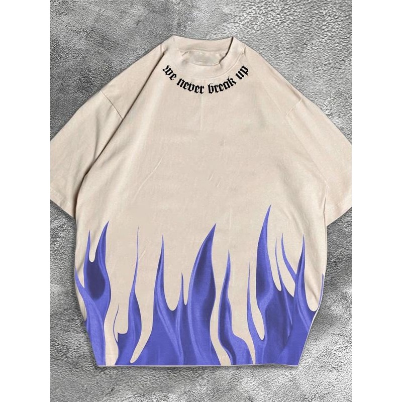 BEFAST - ZEC OOTD WANITA KAOS OVERSIZE LISA / Kaos Oversize Wanita Blue Fire (LD 106, P 65) / Tshrit Wanita Lengan Pendek / Pakaian Casual Remaja ABG Trendy / Outfit Wanita Santai / Kaos Oversize Terbaru