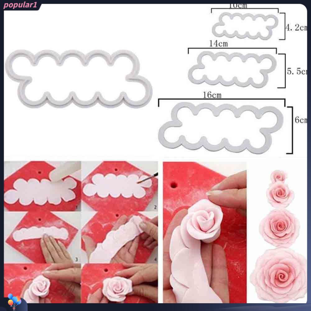Populer 3PCS Cetakan Kue Bunga Mawar Cetakan Coklat Fondant Sugarcraft Baking Mold