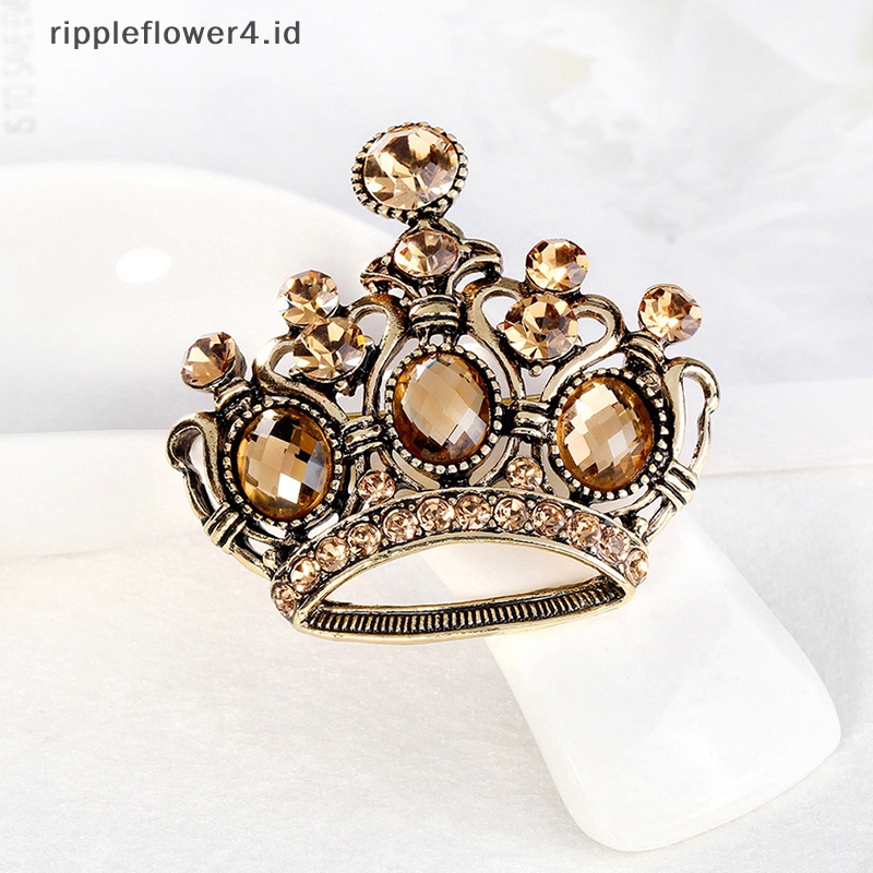 {rippleflower4.id} Bros Mahkota Kristal Vintage Aksesori Pakaian Halus Untuk Wanita Paduan Bros Pakaian Kerah Pin Gaya Klasik Pesta Kasual Bros Pin Hadiah~