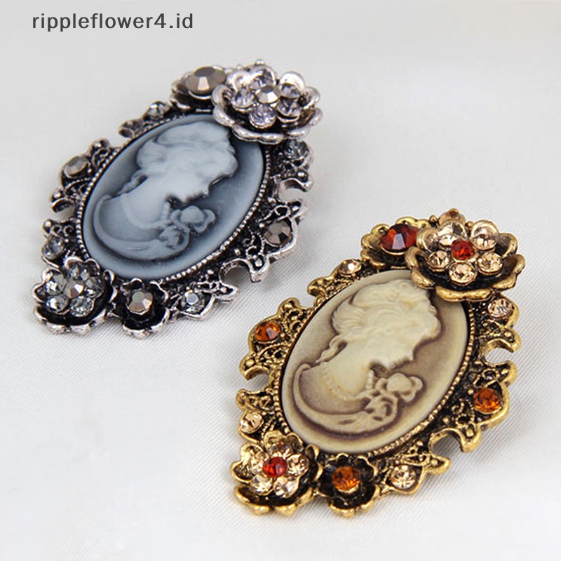 {rippleflower4.id} 1x New Cameo Victorian Style crystal Pesta Pernikahan Wanita Liontin Bros Pin~