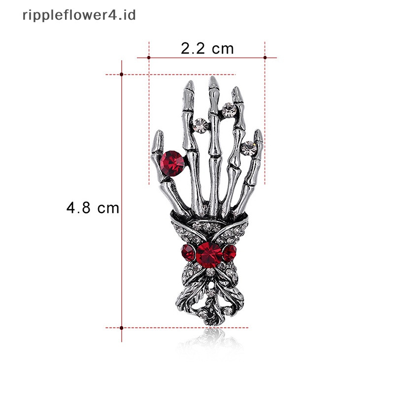 {rippleflower4.id} Punk Retro Punk Tengkorak Palm Korsase Berlian Imitasi Hip Hop Bros Pin Pesta Perhiasan~