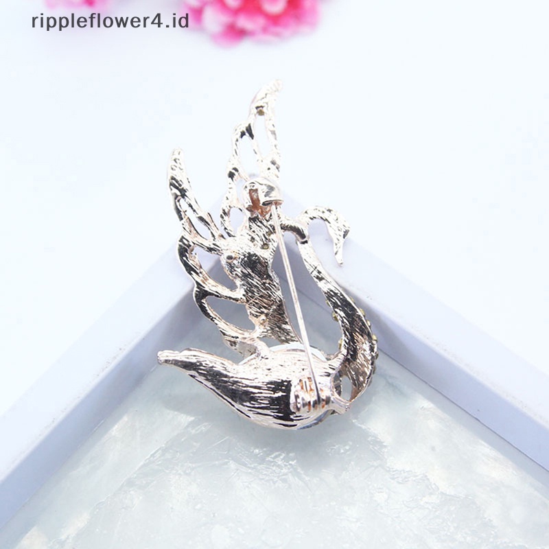 {rippleflower4.id} Fashion Kristal Berlian Imitasi Swan Bros Untuk Wanita Kerah Pakaian Pin Pesta Perhiasan Hadiah~