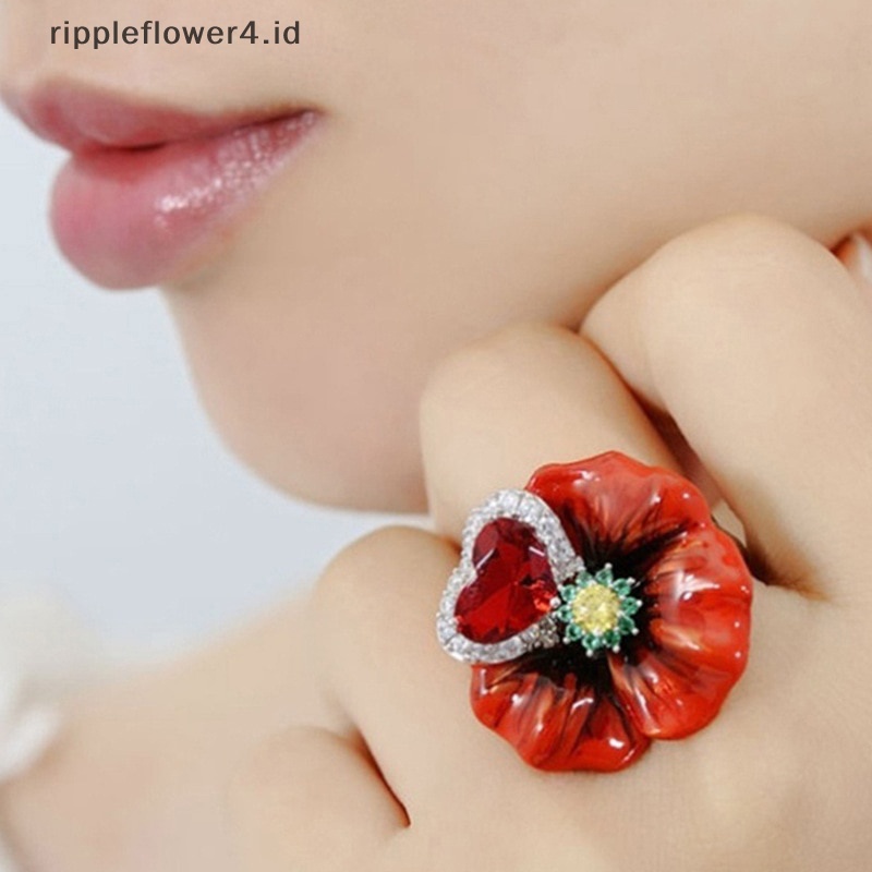 {rippleflower4.id} 3pcs/set Trendi Bunga Mawar Zirkon Engagement Cincin Anting Kalung Tiga Potong Perhiasan Set Untuk Wanita Pernikahan Pertunangan Pesta Jewelry~