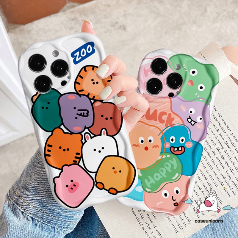 Kartun Hewan Kecil Casing Tepi Melengkung Bergelombang 3D Untuk Redmi A2 10 9T 9a1 10C A2 9C NFC 9A 10A Redmi Note12 8 9 11 10s 10 11s Pro Max POCO M3 Monster Lucu Lembut Tpu Pasangan Cover