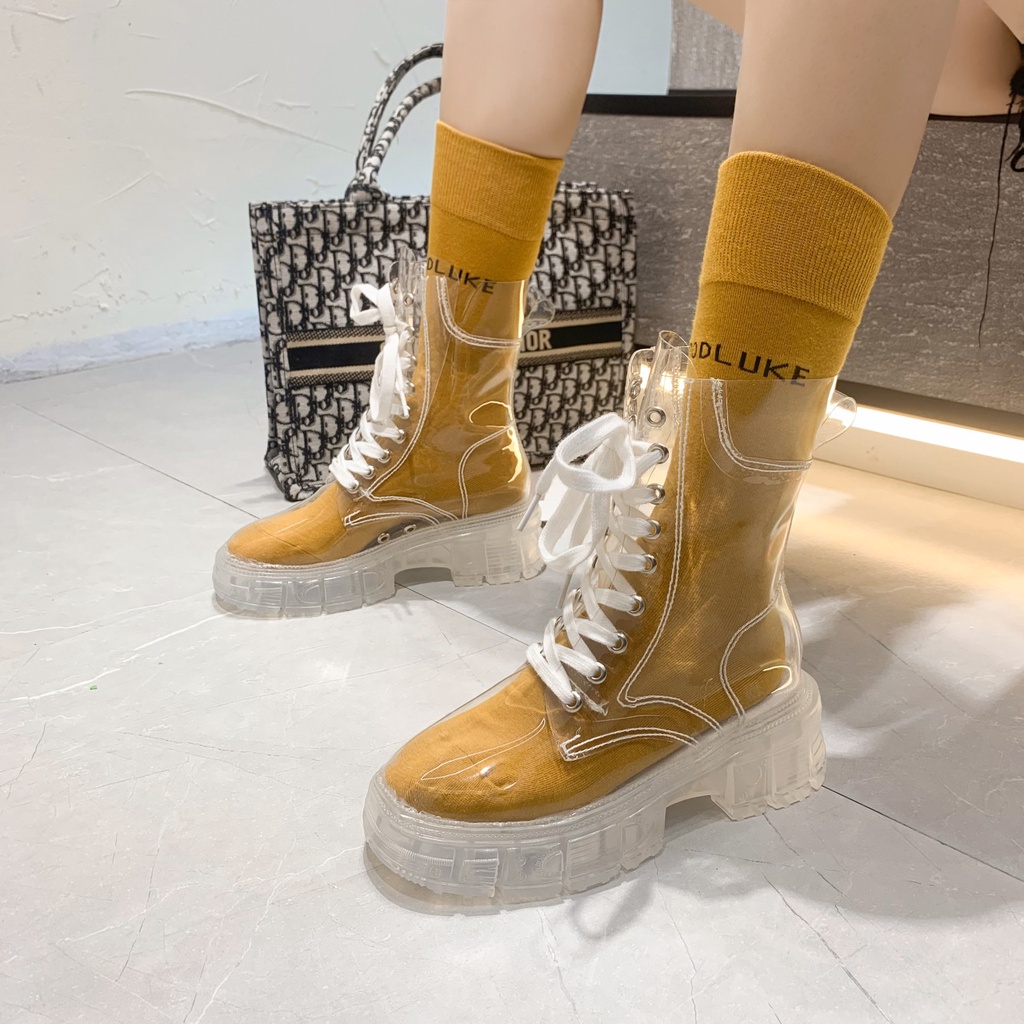 [LC] 1501 Sepatu Wanita Heels Hak 1501 BOOT TRANSPARAN (+ kaos kaki) ELEGAN CANTIK Pesta Kerja Santai Keren Trend Casual Kualitas Bagus Impor