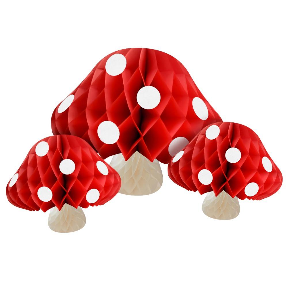 [Elegan] Mushroom Honeycomb Ball New 1pc Ornamen Setelan Pesta Warna Merah Putih Untuk Pesta Ulang Tahun/Pernikahan