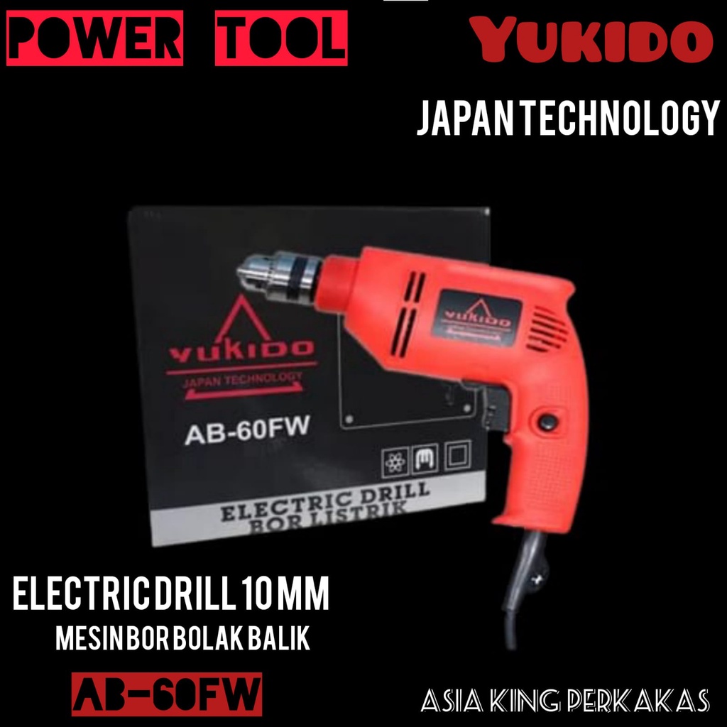 YUKIDO Bor Listrik 10mm Tangan Kayu Besi Electric Drill 10 mm Reversible Bolak Balik