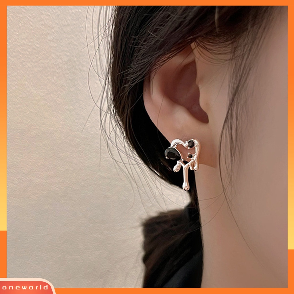 [WOD] 1pasang Wanita Anting Hitam Jantung Pesona Busana Harian Berlian Imitasi Tindik Studs Earring Pesta Perhiasan Hadiah Fashion Jewelry