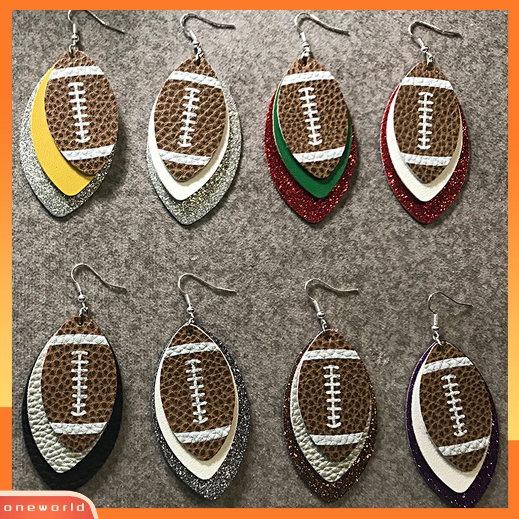 [WOD] 1pasang Anting Menjuntai Ringan Multi-layer Kulit Imitasi Vintage Unik Football Hook Earring Untuk Wanita