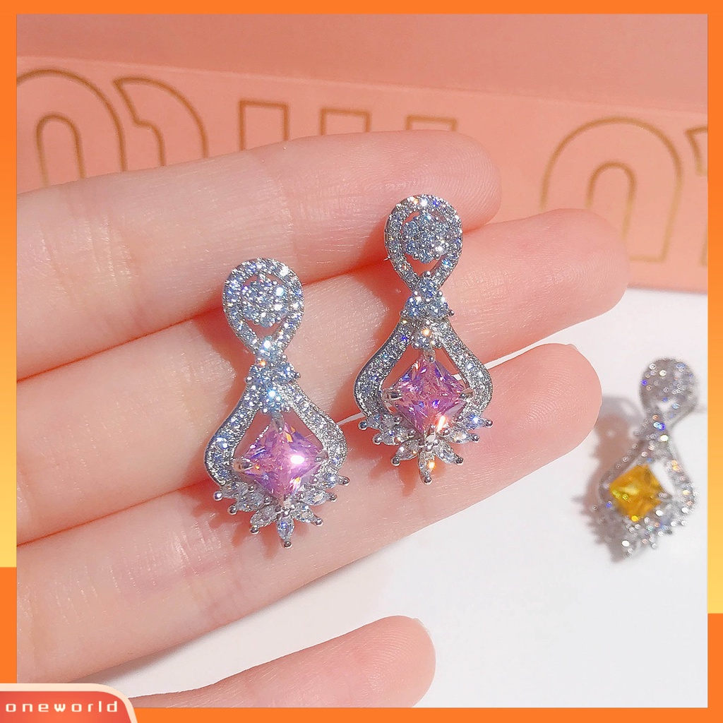 [WOD] 1pasang Anting Lady Hias Berlian Imitasi Berkilau Bentuk Geometris Anting Lady Drop Simetris Untuk Hadiah