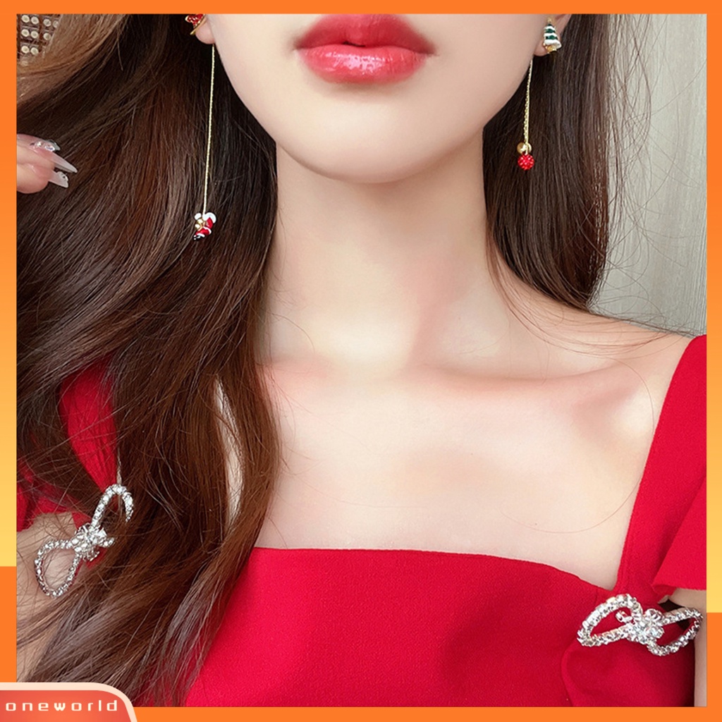 [WOD] 1pasang Anting Menjuntai Asimetris Rantai Panjang Rumbai Manis Festival All-match Dekorasi Hadiah Xmas Natal Santa Claus Snowflake Bell Drop Earrings Perhiasan Untuk Tahun Baru