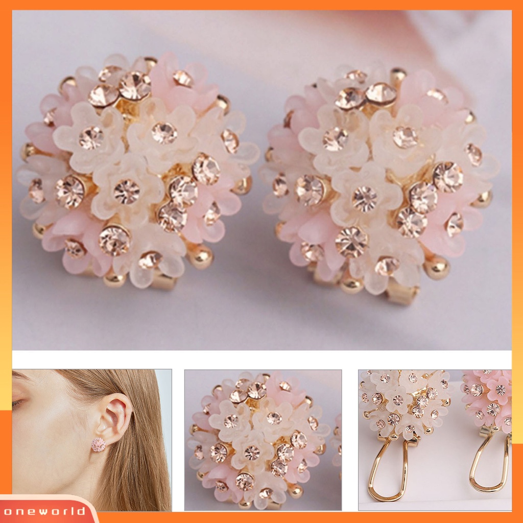 [WOD] 1pasang Anting Anti Luntur Kompak Resin Kuat Konstruksi Bola Bunga Wanita Anting Perlengkapan Pesta