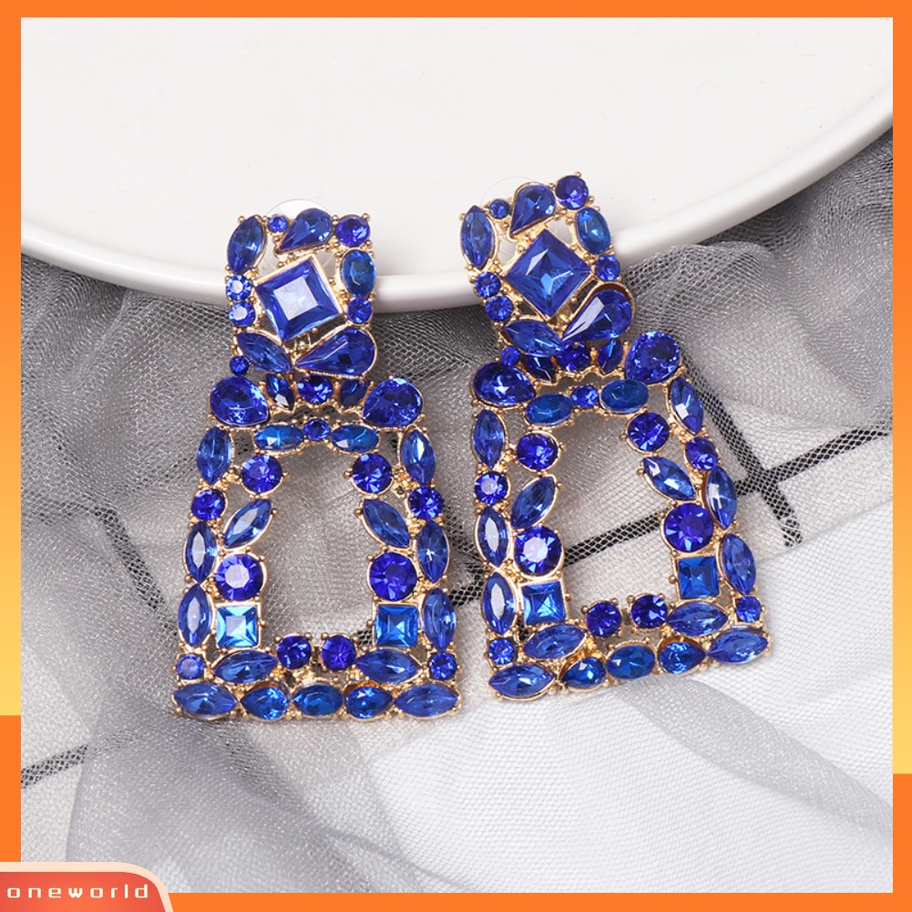 [WOD] Wanita Berlian Imitasi Berongga Keluar Geometris Menjuntai Ear Stud Earrings Perhiasan Hadiah