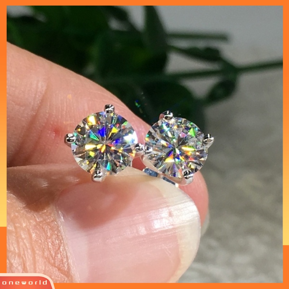 [WOD] Fashion Wanita Potongan Bulat Cubic Zirconia Hias Telinga Stud Anting Perhiasan Hadiah