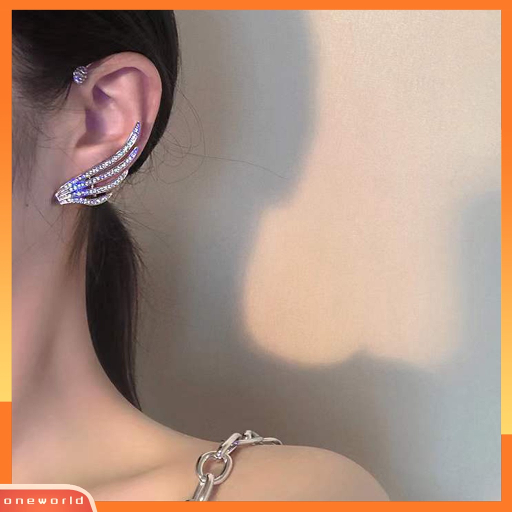 [WOD] Lady Klip Telinga Bentuk Sayap Berlian Imitasi Hias Supper Shiny Individu Arc Women Earrings Untuk Prom