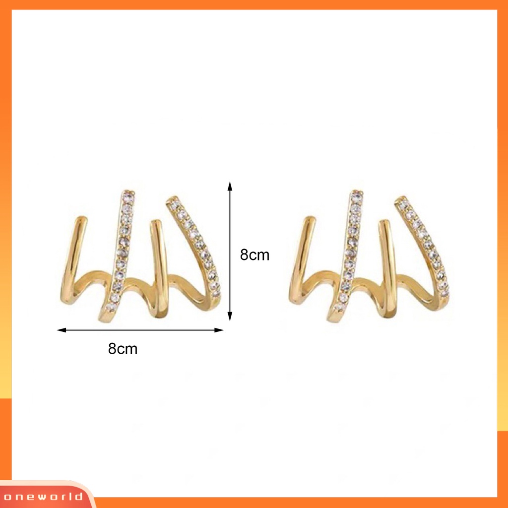 [WOD] 1pasang Anting Tusuk Empat Cakar Baris Berlian Imitasi Perhiasan Fashion Penampilan Gaya Korea Stud Telinga Manset Untuk Pakaian Sehari-Hari