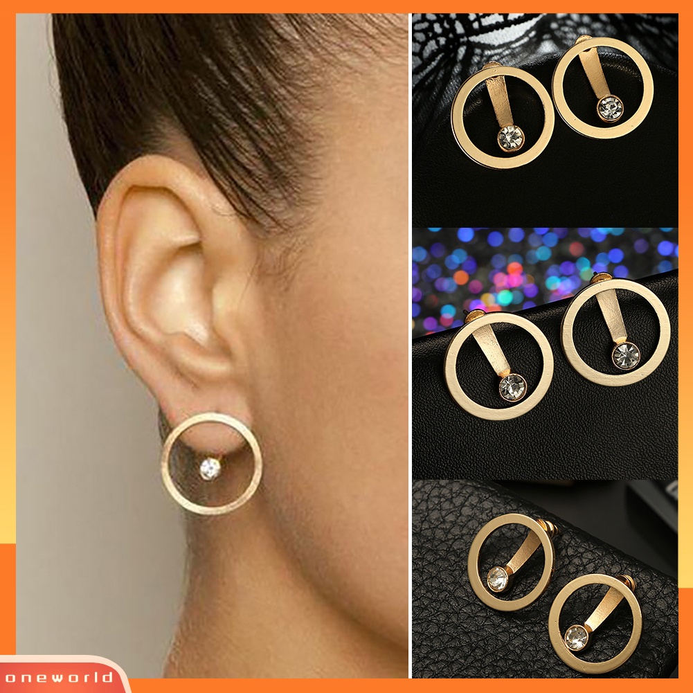 [WOD] Fashion Lingkaran Berongga Berlian Imitasi Dua Sisi Wanita Ear Stud Earrings Jewelry