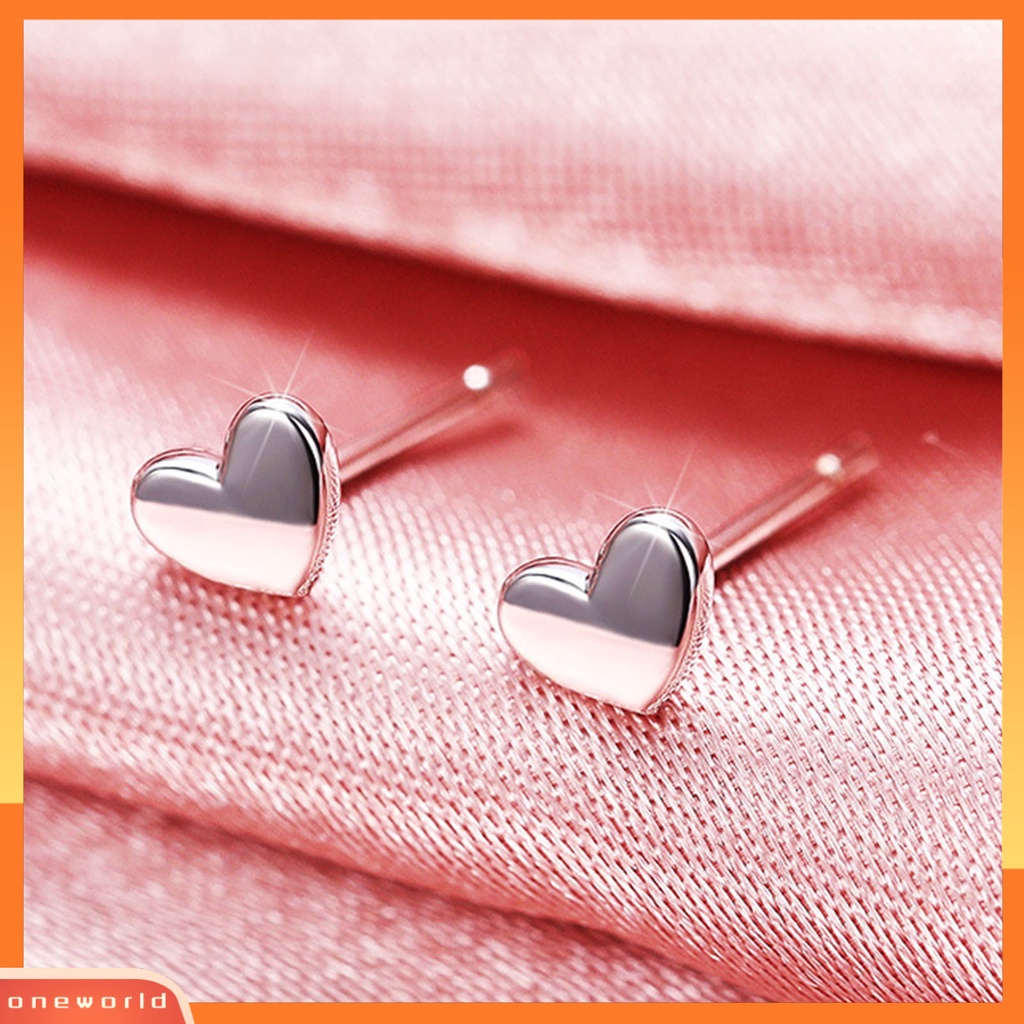 [WOD] 1pasang Anting Stud Bentuk Hati Permukaan Halus Perhiasan Elegan Glossy Earrings Jewelry Gifts