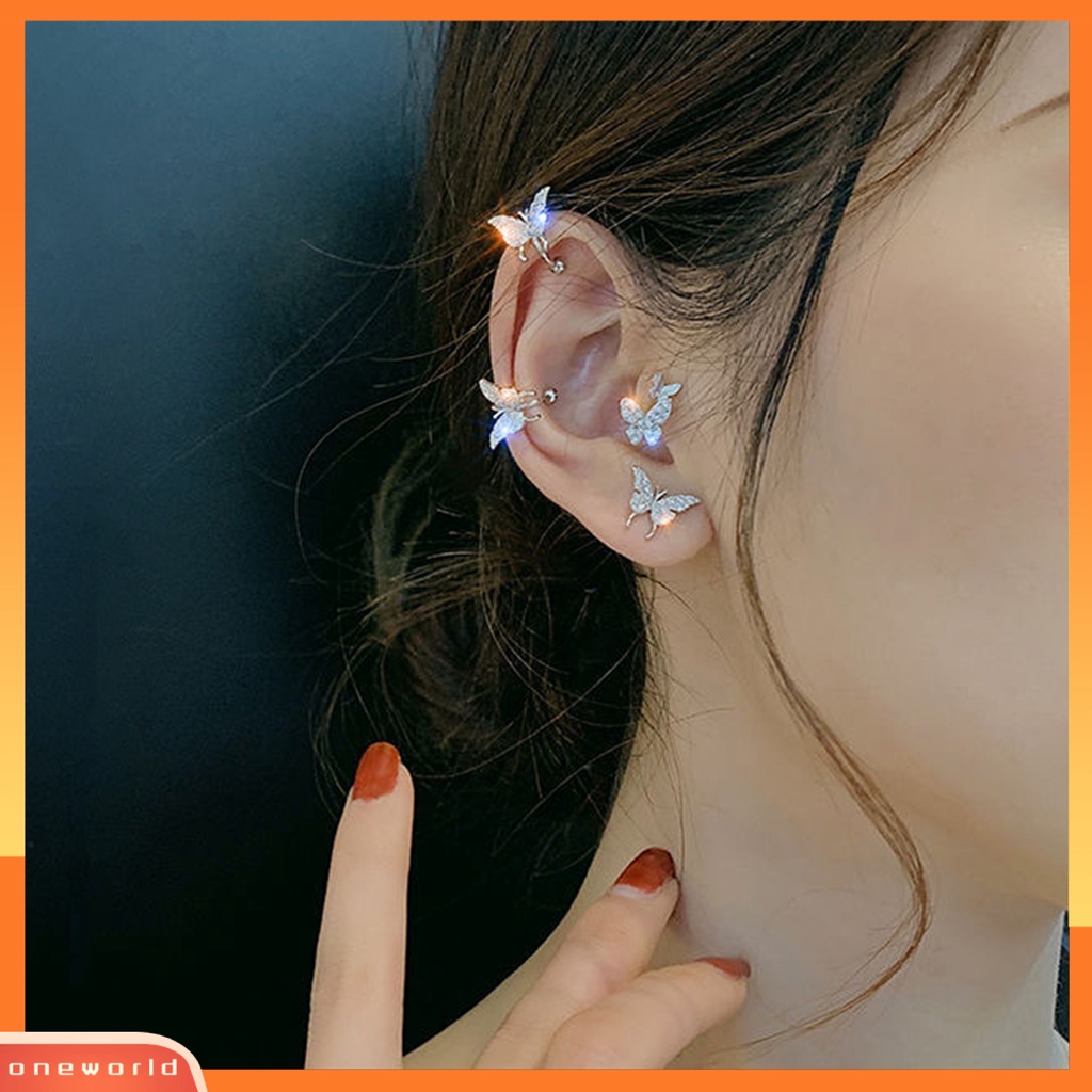 [WOD] Wanita Kupu-Kupu Anting Shiny Ear Clip Stud Pesta Pernikahan Perhiasan Aksesori Hadiah