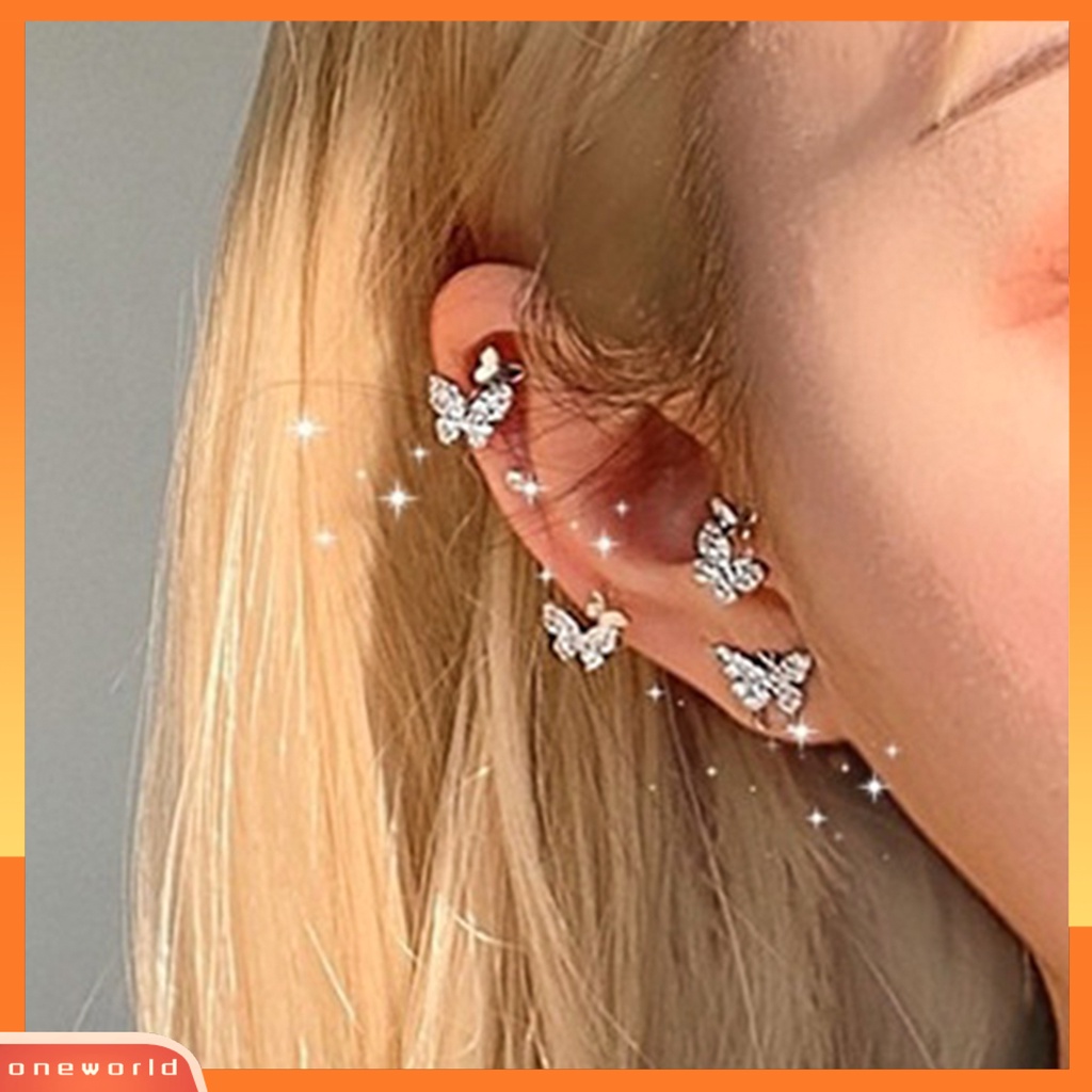 [WOD] Wanita Kupu-Kupu Anting Shiny Ear Clip Stud Pesta Pernikahan Perhiasan Aksesori Hadiah