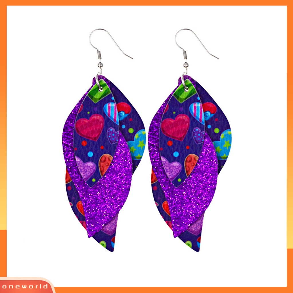 [WOD] S-shaped Leather Earrings Sequin Sparkling Earrings Perhiasan Aksesori Hadiah