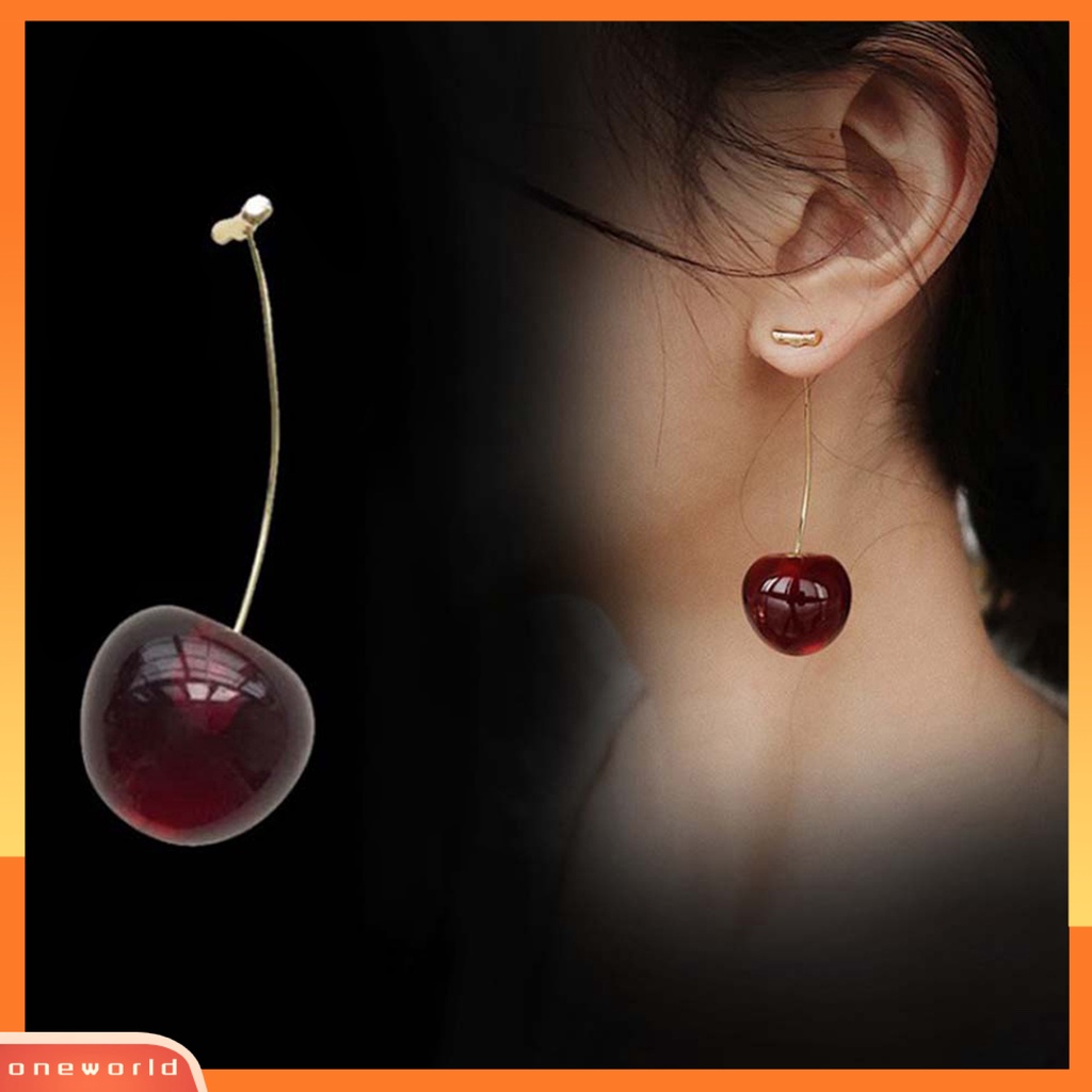 [WOD] Anting Manis Cherry Bentuk Alloy Indah Jaket Telinga Menjuntai Untuk Pacaran