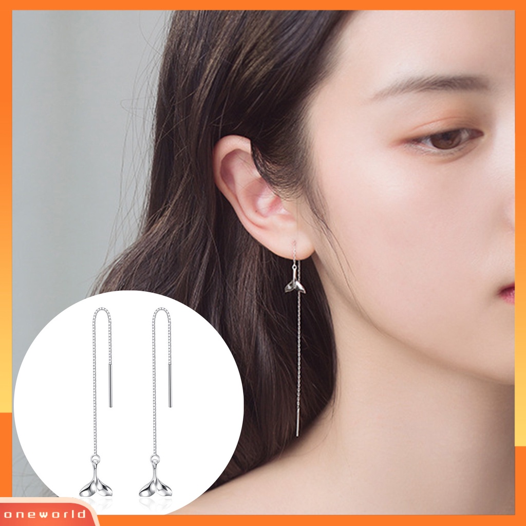 [WOD] Liontin Ekor Mermaid Rumbai Panjang925Rantai Silver Threader Menjuntai Drop Earrings Untuk Pesta