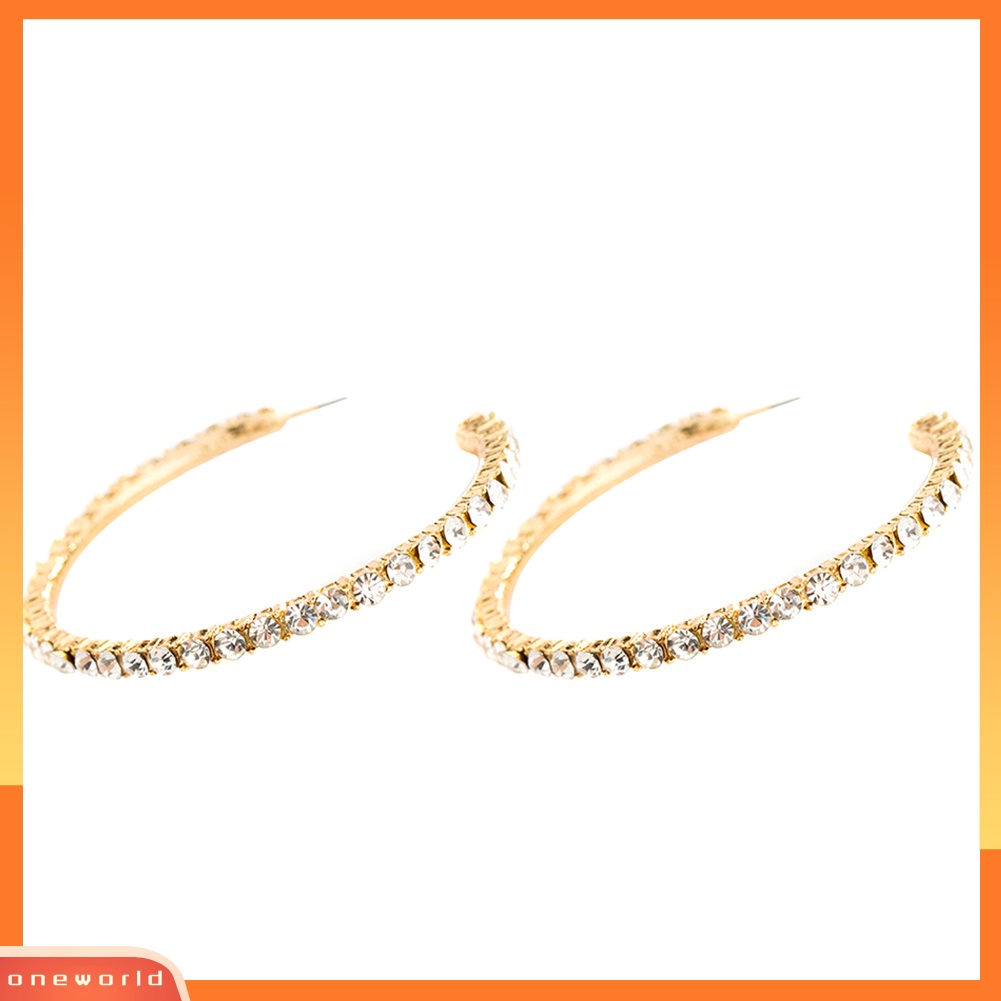 [WOD] Fashion Wanita Berlian Imitasi Bertatahkan Lingkaran Besar Ear Stud Hoop Earrings Charm Jewelry