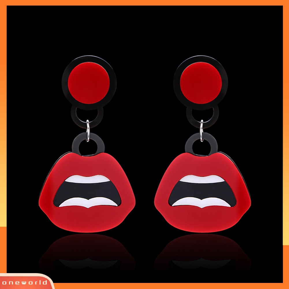 [WOD] Fashion Wanita Hip Hop Punk Akrilik Bibir Merah Klub Malam Statement Hook Earrings