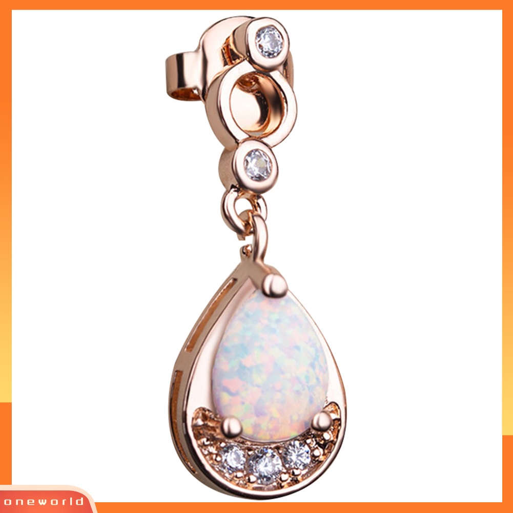 [WOD] Wanita Bling Berlian Imitasi Hias Imitasi Opal Droplet Pendant Stud Earrings Perhiasan