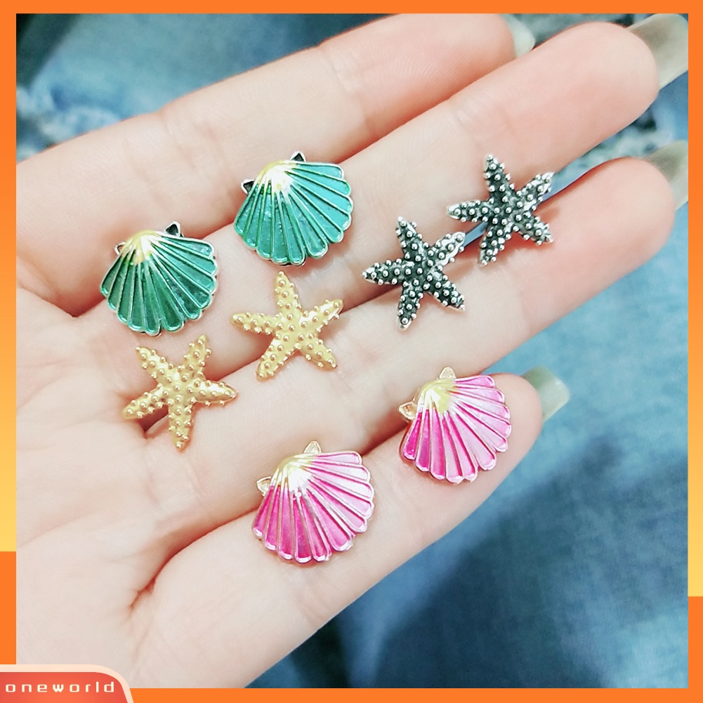 [WOD] 4pasang Boho Wanita Bintang Laut Shell Stud Earrings Set Musim Panas Perhiasan Aksesoris