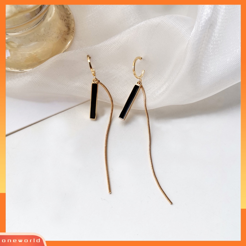 [WOD] 1pasang Wanita Linear Earrings Warna Kontras Indah Tepi Halus Klasik Panjang Rumbai Leaverback Earrings Anting Perjamuan