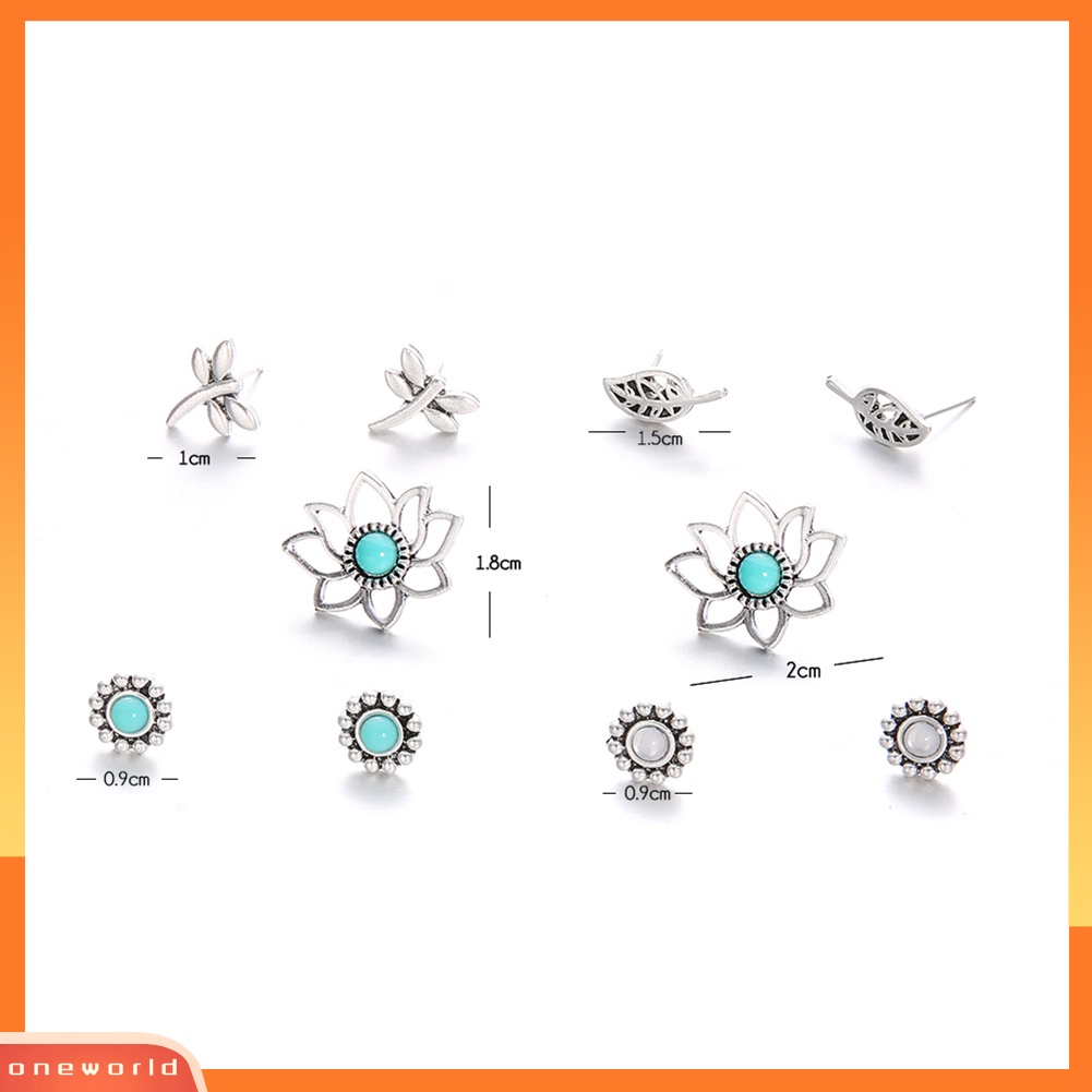 [WOD] 5pasang Ear Studs Set Capung Berongga Daun Bunga Gadis Tanggal Anting Pesta