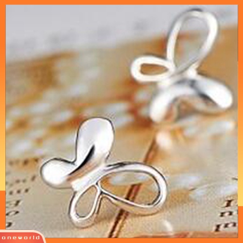 [WOD] Fashion Elegan Kupu-Kupu Perak Disepuh Ear Studs Earrings Hadiah Perhiasan Wanita