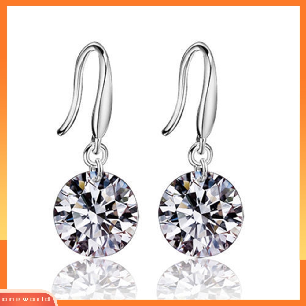 [WOD] Fashion Wanita Elegan Perak Berlapis Zirkon Bulat Telinga Stud Kait Anting Hadiah