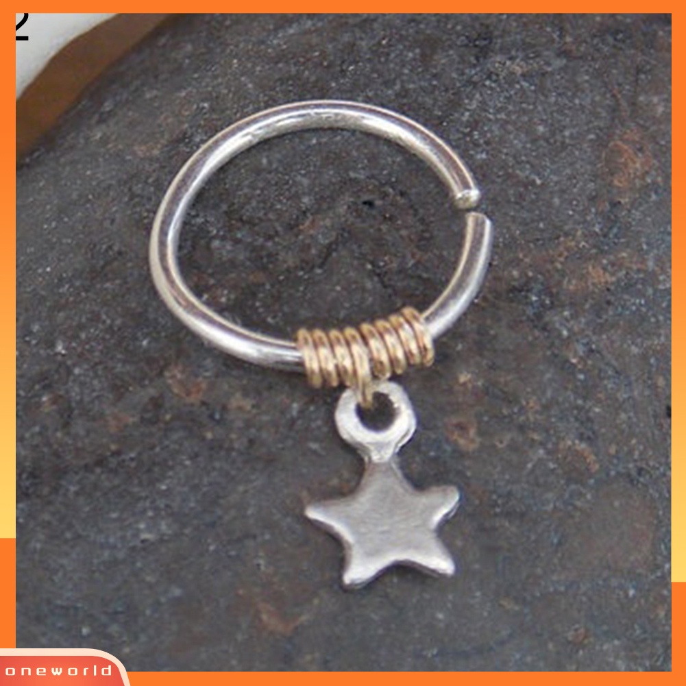 [WOD] 1pc Cincin Lady Tembaga Alloy Bintang Liontin Tulang Rawan Hoop Piercing Telinga Atas Stud