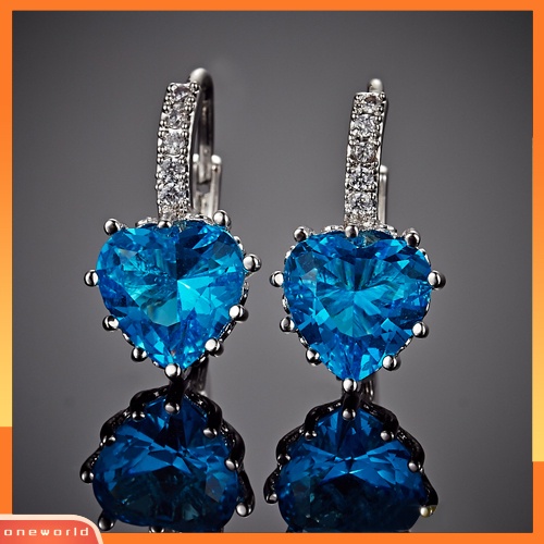 [WOD] 18k Lapis Emas Putih Cinta Hati Berlian Imitasi Pernikahan Prom Lady Leverback Earrings